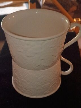 Mikasa Cream Embossed Ceramic Mugs Set of 2